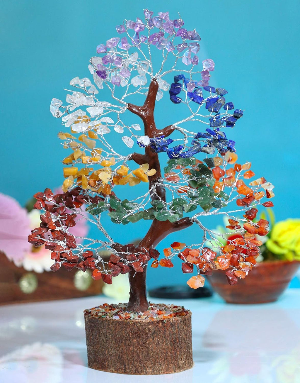FIRSTRAY Seven Chakra Natural Healing Gemstone Crystal Tree Bonsai | Fortune Money Tree for Good Luck, Wealth & Prosperity | Home Decor Showpiece
