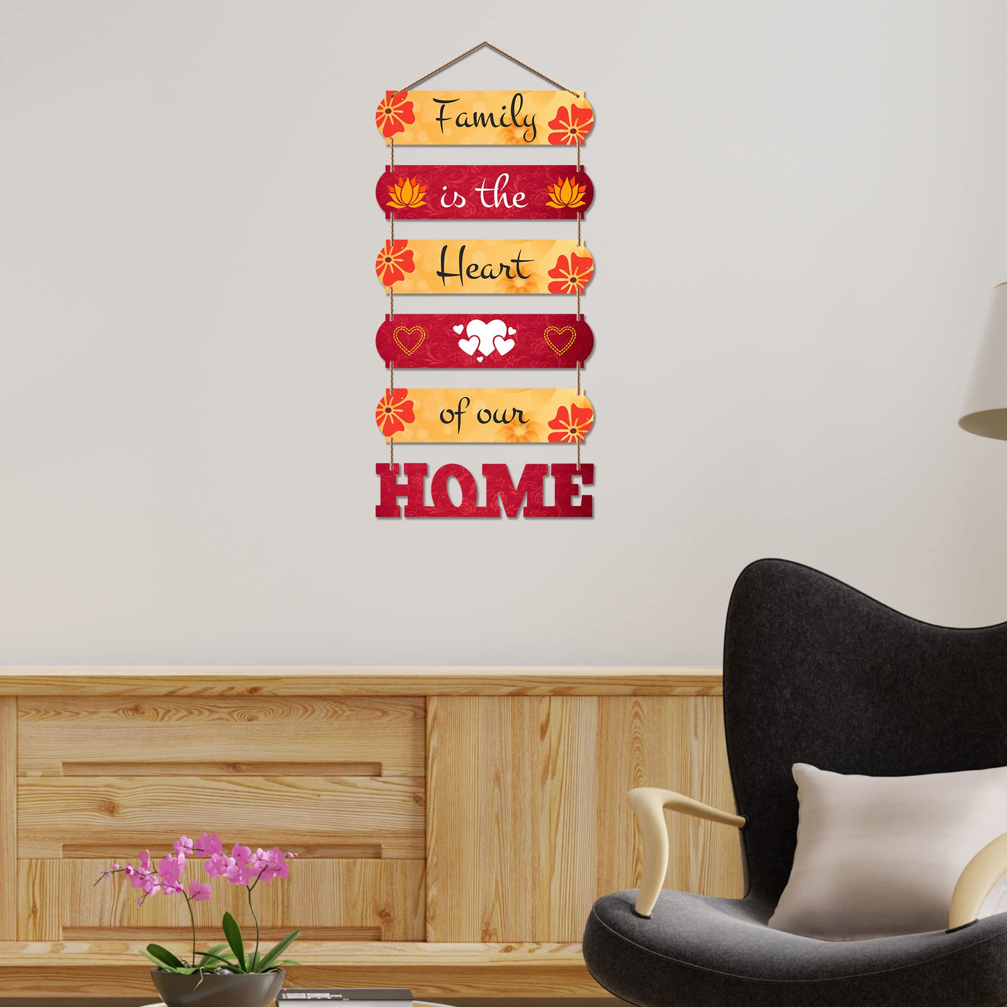 Artvibes Family Is the Heart Wooden Art Decoration item for Home | Decor Hanging Ornaments | Wall Art For Hall | Family Quotes Wall Hanging | Wall Poster | Quotes Decor Item | Art Prints (WH_6605N)