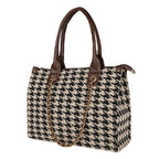 MINI WESST Women's Printed Synthetic Leather Tote Bag for Office, College and Party (Black) (Brown Black check)