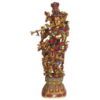 ARTVARKO Lord Murli Manohar Krishna Krishan Statue with Brass Inlay Handwork Murti Gift & Home Décor Big Size- Height 29 Inches