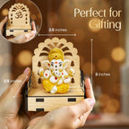 Gifora Mini Wooden Singhasan with Ganesh Idol for Car Dashboard, Small Temple Throne for Home & Office Desk, Ganpati Idol for Gift, Pooja Singhasan for Housewarming & Festive Decor (D2)