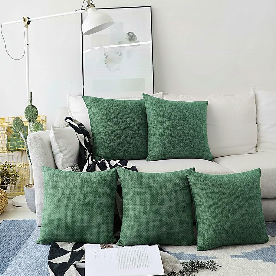 Khooti Jute Cushion Cover | 16x16| Green | Set of 5 | Throw Pillow Cover for Couches, Chairs, Sofas, Beds, Coffee Tables, Living Rooms, Bedrooms, Modern Boho Design