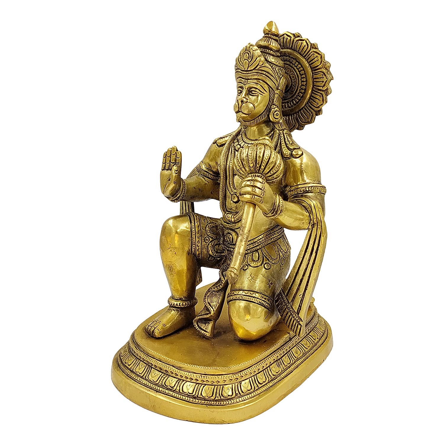 ARTVARKO Brass Lord Hanuman Statue Bajrang Bali Temple Murti Showpiece Pooja Gift Item (LxBxH 6x8x11 Inches)