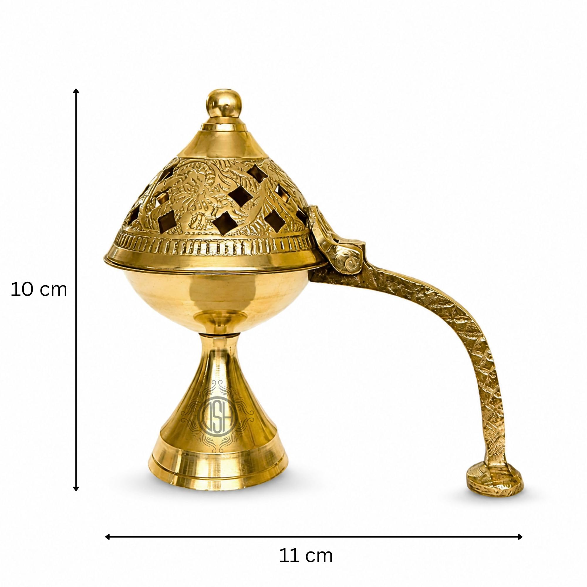 DSH CRAFTING YOUR CURIOSITY Dsh Home Purifying Brass Dhuna Loban Burner Dhooni Dhoop Dani Dhuni Brass Table Dhoop Dani Incense Burner for Loban. (X-Small)