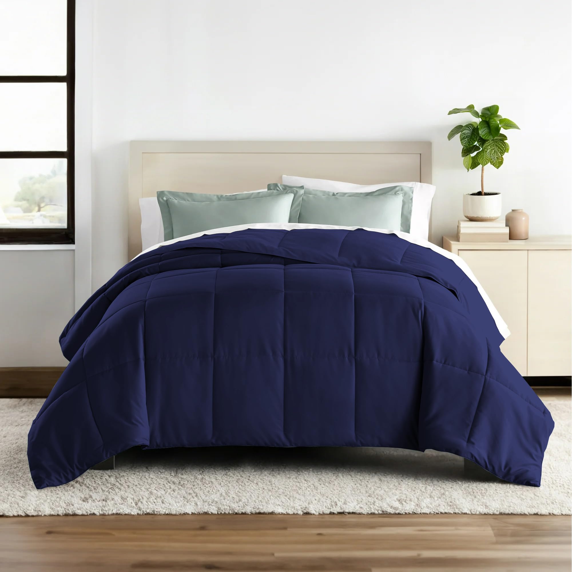 ALISHIBA CASA Hotel Collection 150 GSM All Season Comforter Double Bed AC Blanket/Quilt/Rajai Soft & Breathable Microfiber Lightweight (90 X 100 Inches) - Double Bed Comforter - Navy Blue Color Kafalo