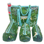 RajPadmini 4-in-1 Rakhi Gifting COMBO : Premium Quilted Tote Bag + 3 Waterproof Pouches = Your Complete Organization Solution! (Animal Print Green)
