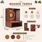 Gift Kya De Wooden Temple for Home | Pooja Mandir with LED Light, Drawer & Shelves | Wall Mounted or Tabletop Mandir with OM Logo (DIY - H-15 x L-12 x W-10.5 Inch)