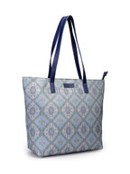 Aquatan Women's Nouveau Print Canvas Tote Bag | Stylish Office & College Handbag with Secure Zipper Closure and Spacious Design | Perfect for Party Holiday and Everyday - Turquoise Blue