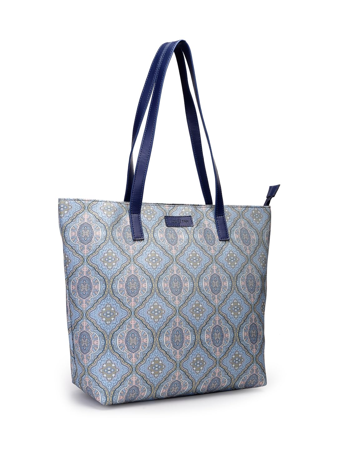 Aquatan Women's Nouveau Print Canvas Tote Bag | Stylish Office & College Handbag with Secure Zipper Closure and Spacious Design | Perfect for Party Holiday and Everyday - Turquoise Blue
