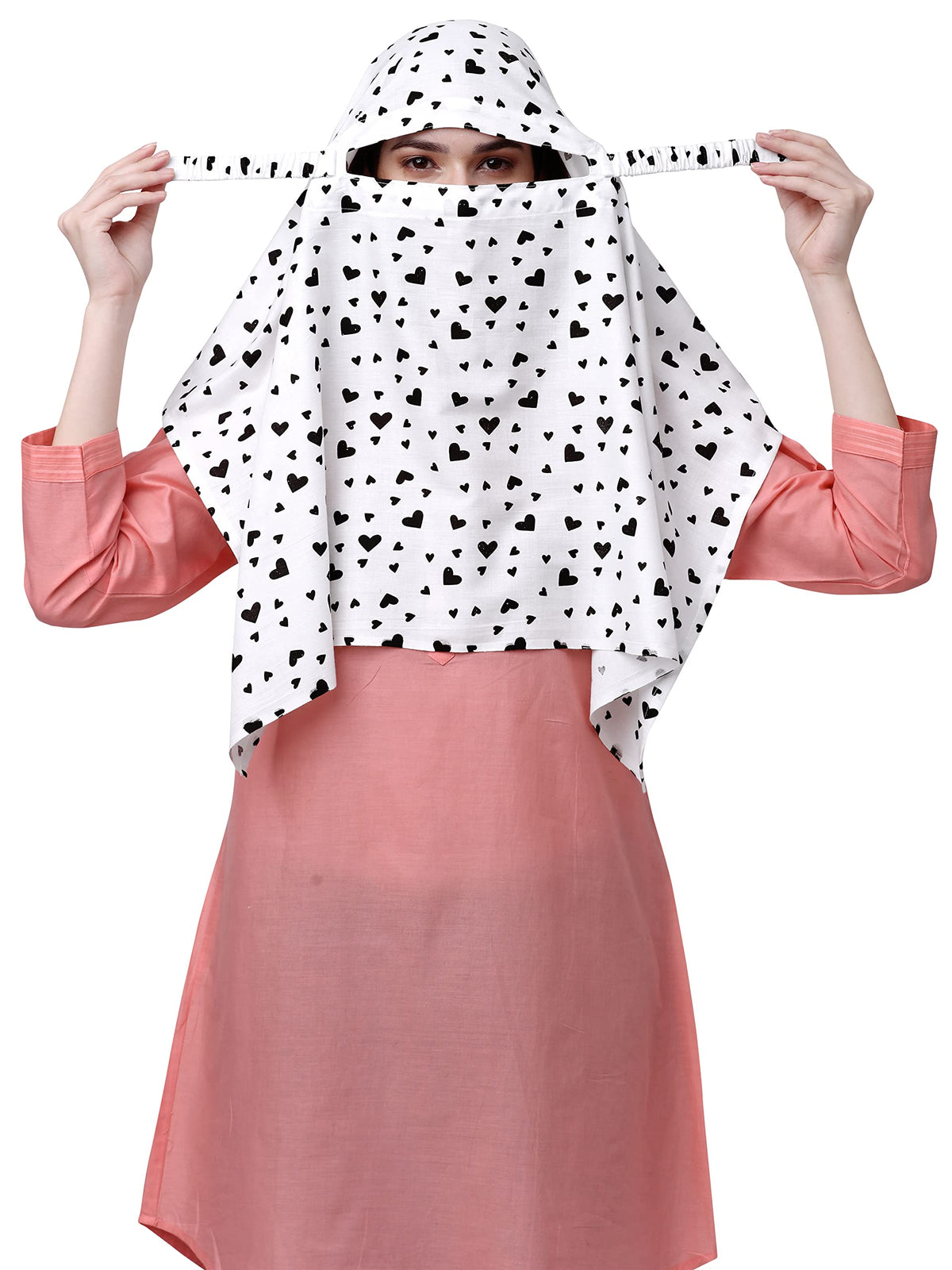 7 season's Rayon Scarf For Female Cum Mask Universal Size Usable For Vehicle Driver For Sunlight UV Protection White Printed Design For Girl & Women (Short Black Heart)