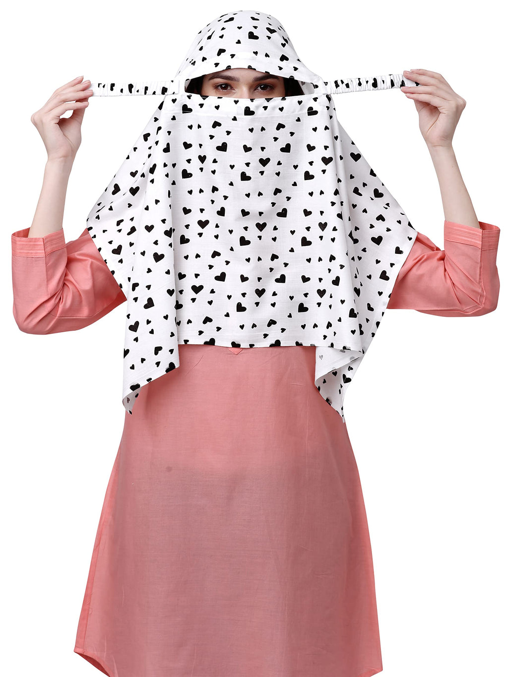 7 season's Cotton Female Scarf For Women | Multi Colour Printed Design | Universal Size, Sun Protection Light Weight(White-S Black Heart)