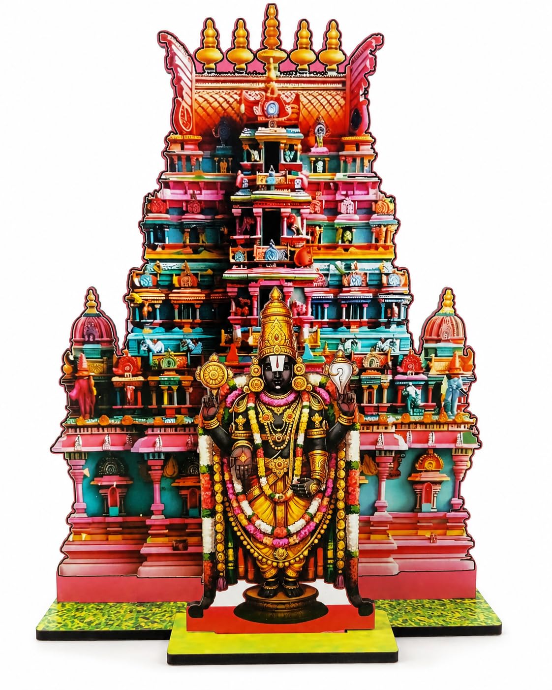 VENSUR Venkateswara Swamy MDF Standee with Temple Gopuram Combo