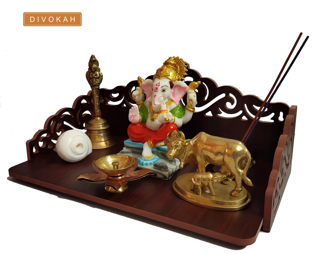 DIVOKAH® MDF Wooden Temple/Wooden chowki/Laddo Gopal Jhula/Swing/God singhasan (8 MM Plywood Thickness) (WDN CHOWKI)