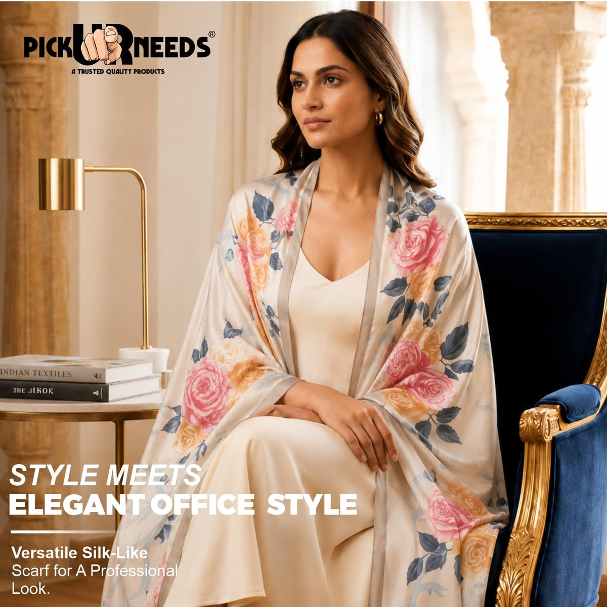 Pick Ur Needs Summer Silk Floral Printed Scarf for Womens & Girls Elegant Neck, Head & Shoulder Wrap Soft Lightweight Fashion Stole