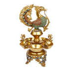 Artvarko Peacock Diya Table Oil Lamp Brass with Inlay Traditional Handmade Lamp for Temples Puja Festival Gifts & Home Décor Height: 12 Inch