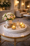 Premium White Marble Round Serving Tray, Decorative Centerpiece for Coffee Table, Kitchen & Dining, Handmade Marble Decor for Home & Gifts