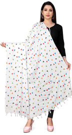 Sclout Female Cotton Breathable Sun Protection Scarf Dupatta Usable For Vehicle Driver | White Printed Design Stoles | Universal Size | For Girl & Women | Light Weight (Stole - Heart)