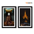 VIBECRAFTS Shwedagon Pagoda Premium Frame Painting of 2 Pieces For Office Digital Reprint Posters with Synthetic Wooden Frame Home, Office Decorative Gift Item(25 inch x 18 inch)(PFVC2Pcs2_902)
