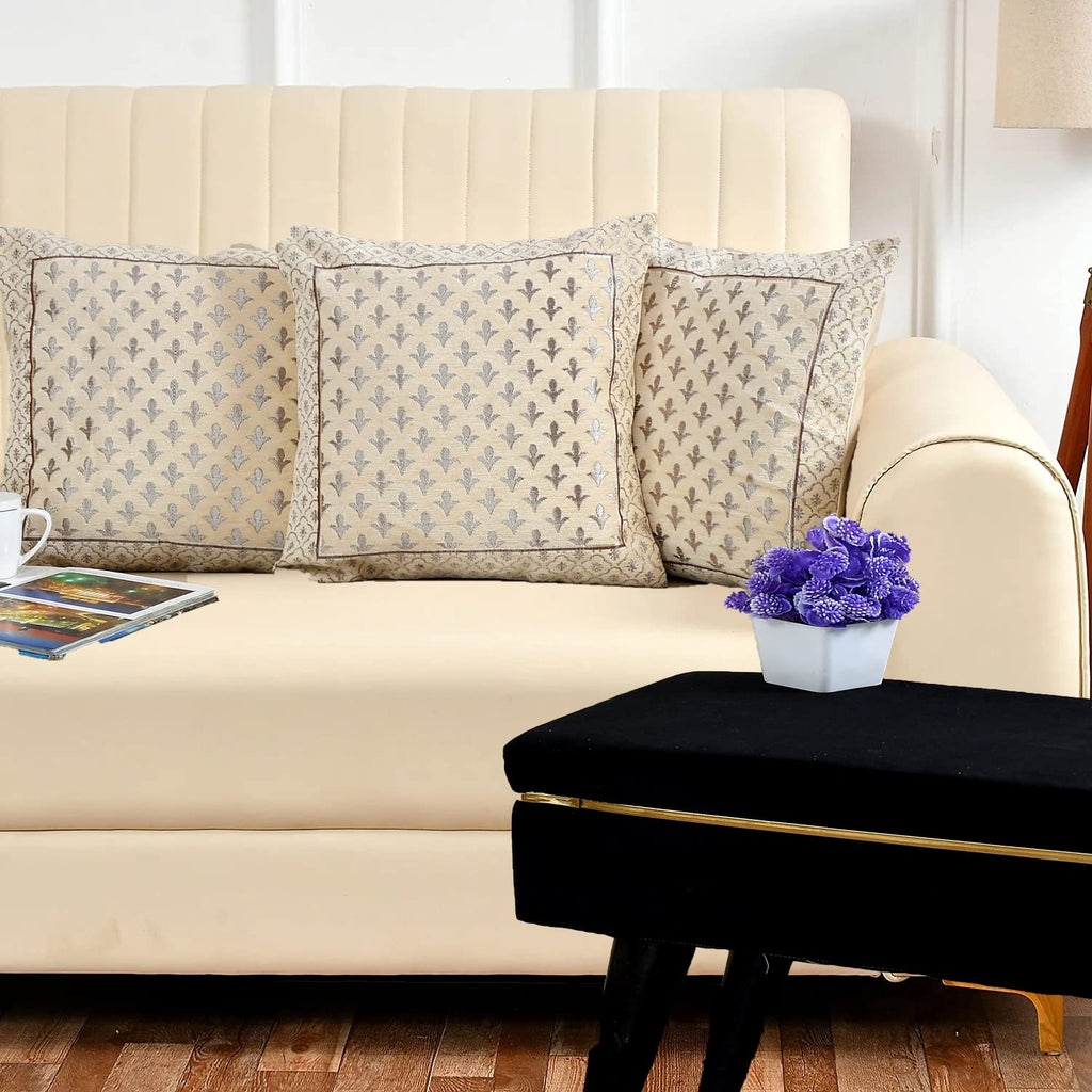 DECOMIZER Jacquard Geomteric Cushion Covers 24 inch x 24 inch Set of 3 Ethnic Motifs Cushion Covers,Design- Star,Color- Cream