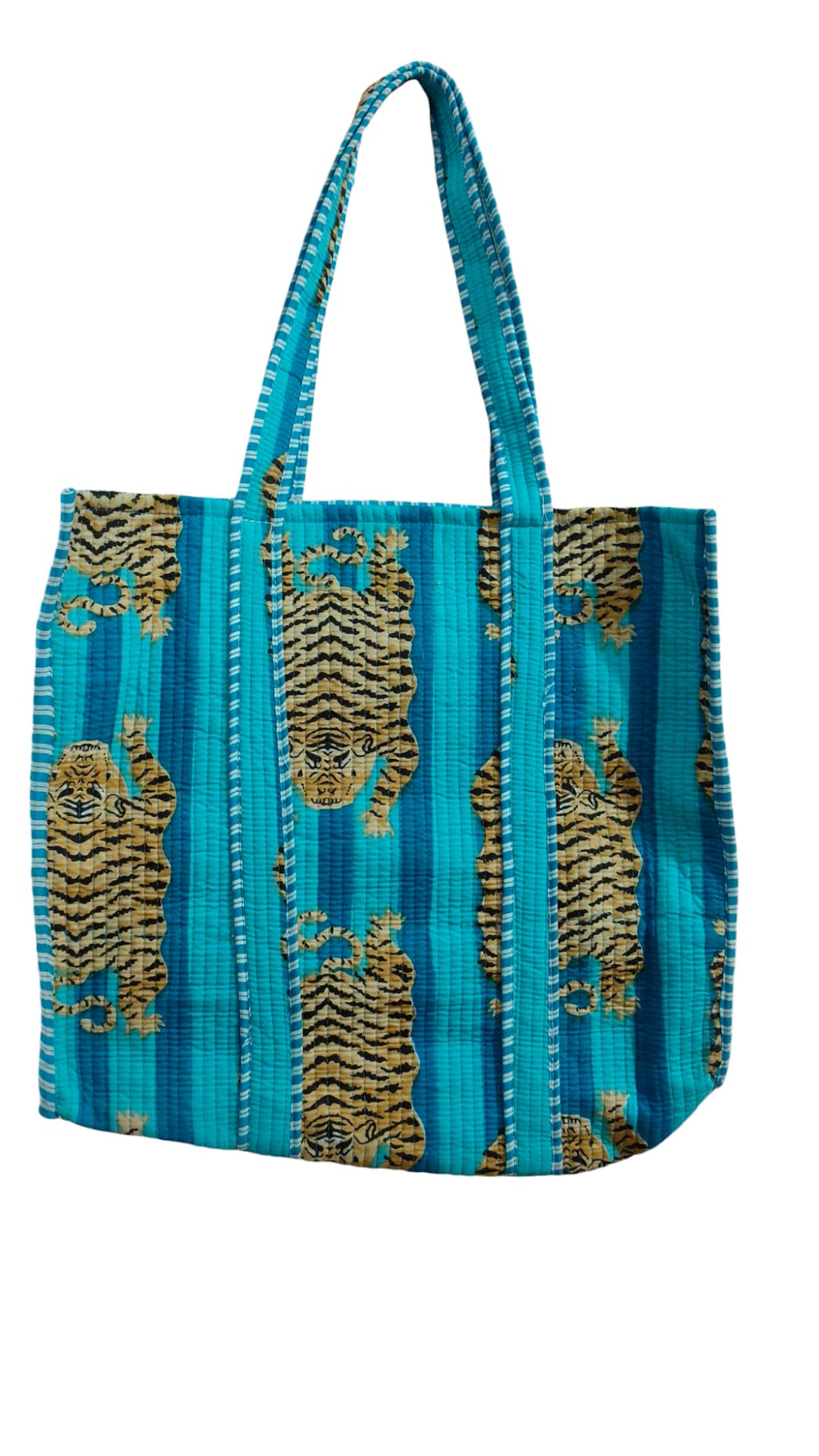 HARUSHA Beautiful Premium Cotton Printed Reversible Tote Bag Grocery Shopping Bag Travel Bags 18x15x5.5 Inch (SKY BLUE)