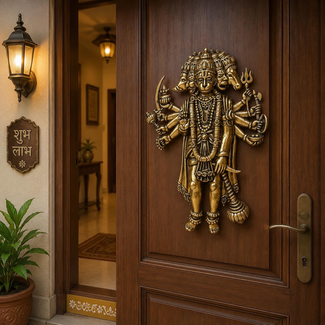 ARTSARA Superfine Brass Panchmukhi Hanuman Bajrangbali Wall Hanging for Door Entrance Vastu Remedy Home Temple Office Wall Décor 4 Inch
