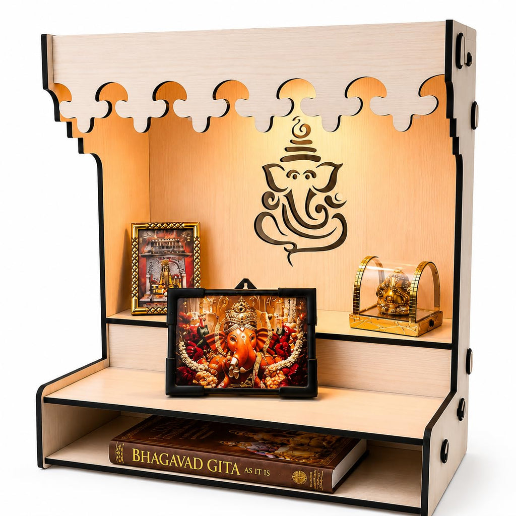 Zesta Wooden Mandir for Home Big Size | DIY Pooja Mandir with LED Spot Light | Devghar Cabinet for Living Room or Office | Wall Mounted Pooja Unit for Home (White)