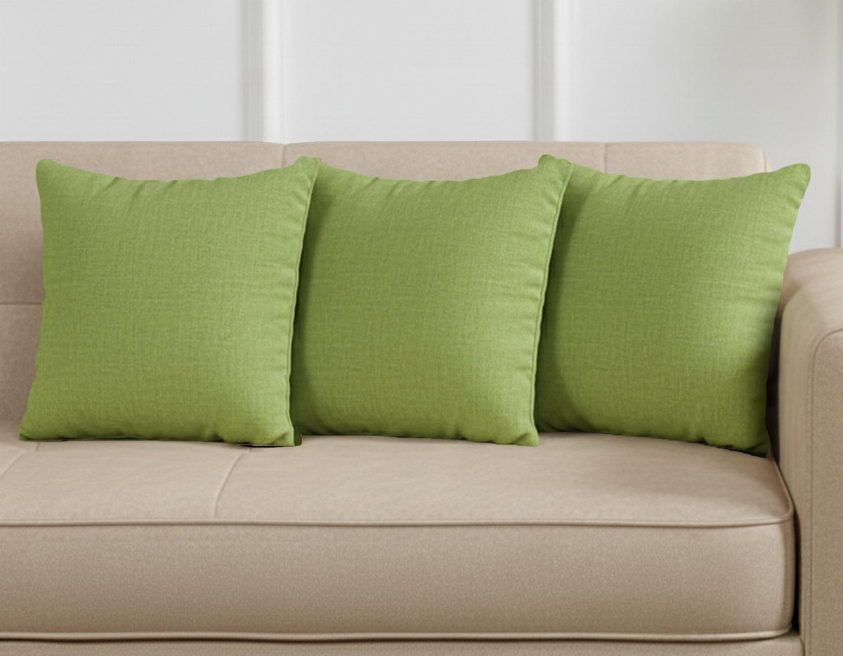Yellow Weaves Cotton Canvas Decorative Cushion Covers, (16 X 16 Inches), Set of 3, Olive Green