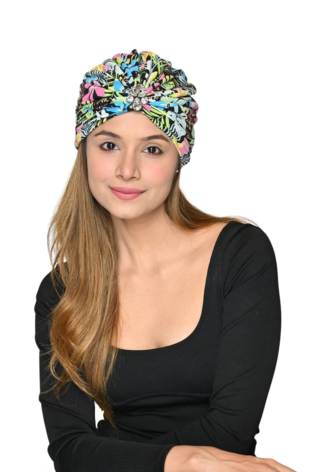 The Headscarves Beautiful Printed Bamboo Viscose Headscarf with Brooch – Stylish Chemo Headwear for Women, Hijab Head Wrap, Cancer Turban Scarf, Breathable Head Cover for Hair Loss Multicolour
