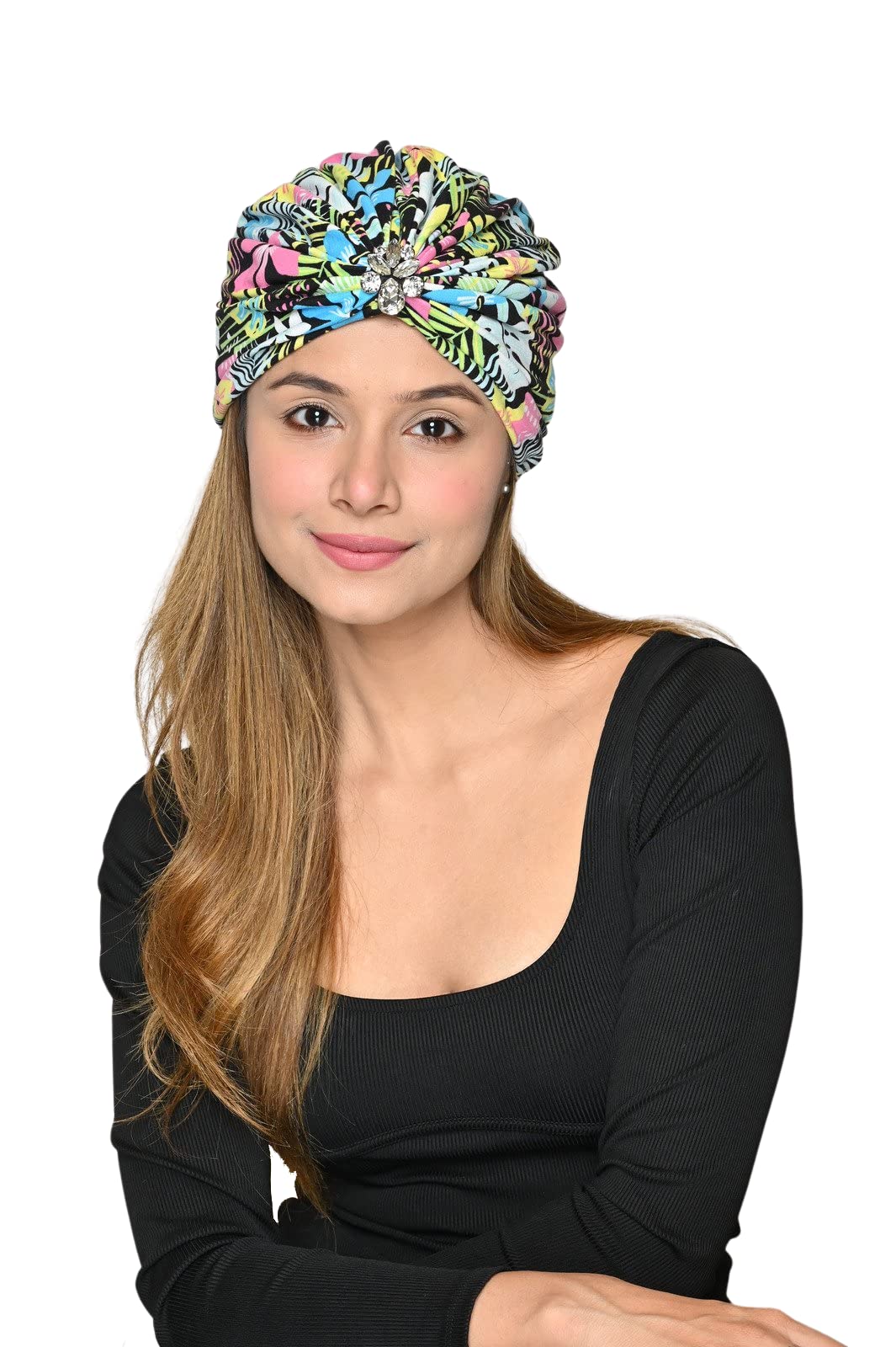 The Headscarves Beautiful Printed Bamboo Viscose Headscarf with Brooch – Stylish Chemo Headwear for Women, Hijab Head Wrap, Cancer Turban Scarf, Breathable Head Cover for Hair Loss Multicolour