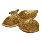 KridayKraft Hand Crafted Metal 3 Part Leaf Shape Tray Perfect for Home Centre Table Serving Dry Fruits (Golden, Pack of 1)