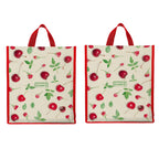DOUBLE R BAGS Unisex Big Eco Cotton Canvas Shopping Bag for Grocery, Milk, Fruits & Vegetables | Reusable Jhola Tote with Reinforced Handles | Cherry Print, 34x9.5x39.5 cm, 1 Compartment (Pack of 2)
