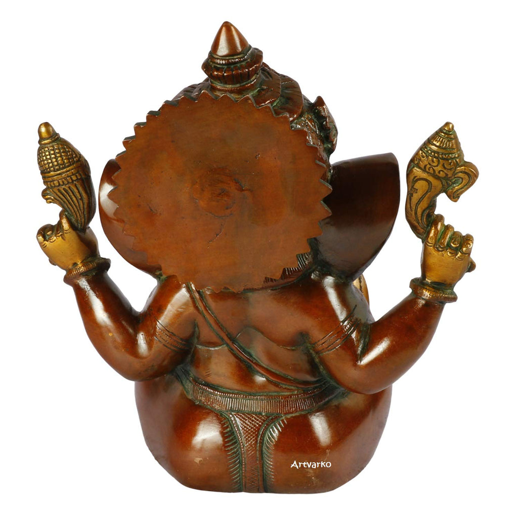 ARTVARKO Brass Taj Ganesha Bhagwan Idol Ganesha Statue Ganpati Murti for Home Entrance Decor Luck Gift Height 9 Inch