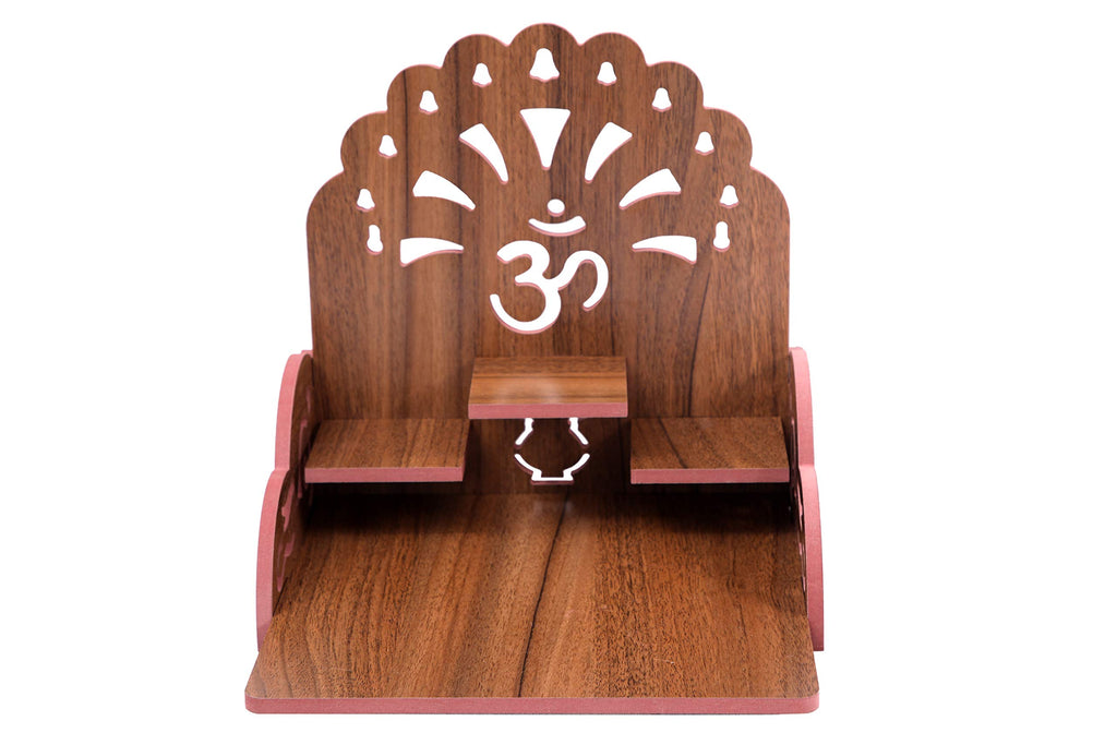 VJ SONS Fully Handmade Beautiful Wooden Home and Office Temple/Pooja Mandir(28 x 28 x 26 cm) (Brown)