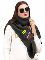 Pick Ur Needs Women Winter Woolen Muffler with Trendy Patch Design Soft Warm Knitted Scarf for Girls & Ladies Stylish Casual Mufflers (Green)