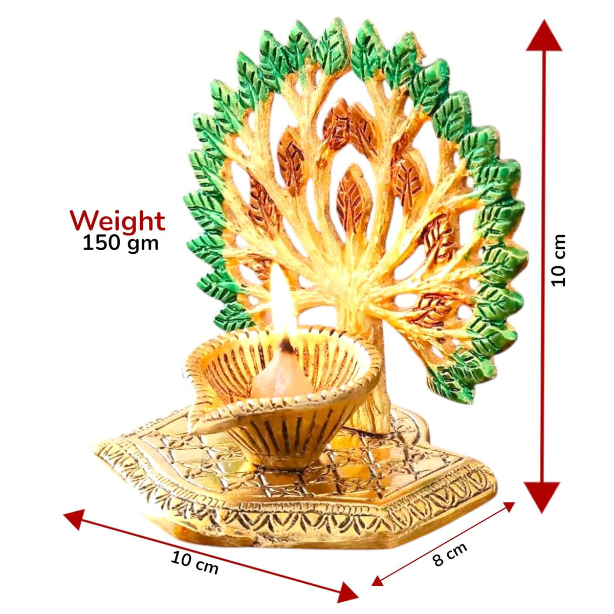 KridayKraft Exquisite Diya Figure Decorative Showpiece – Traditional Handcrafted Home Décor Accent for Festive Celebrations, Pooja Room, Temple, Office, and Living Space, Elegant Art (Golden)