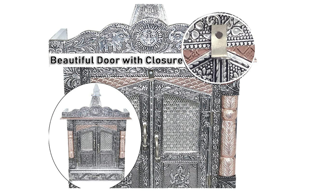 Suhanika Crafters Wooden Pooja Mandir with Copper Aluminum Accents | Big Size Pooja Temple for Home, Office, Pooja Room | Dev Ghar Sagache Mantapa (Small (6X12) INCHES)