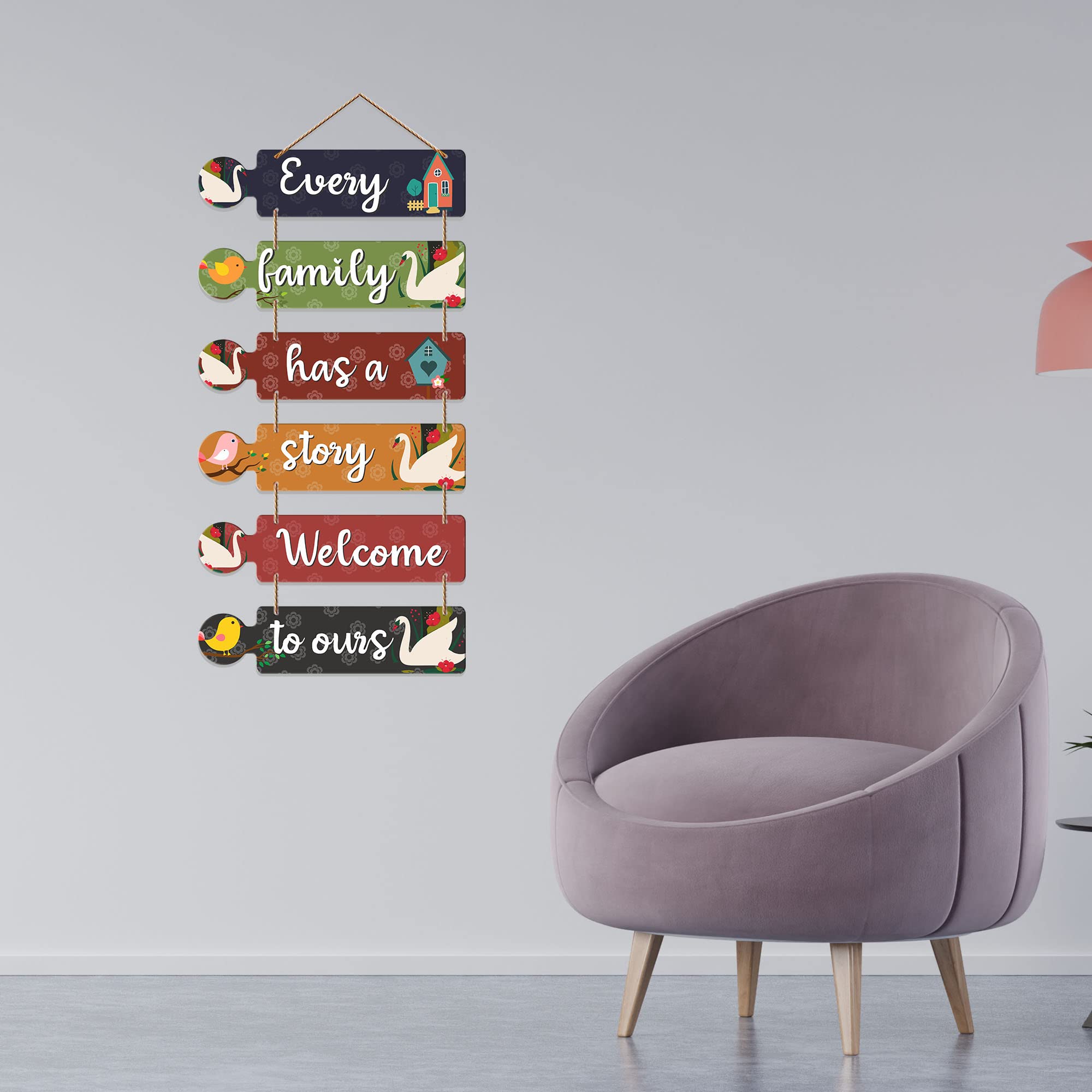 Artvibes Every Family Has A Story Welcome To Ours Wooden Art Decoration item for Home | Wall Art For Hall | Family Quotes Wall Hanging | Wall Poster | Quotes Decor Item | Wall Art Print (WH_6004N)