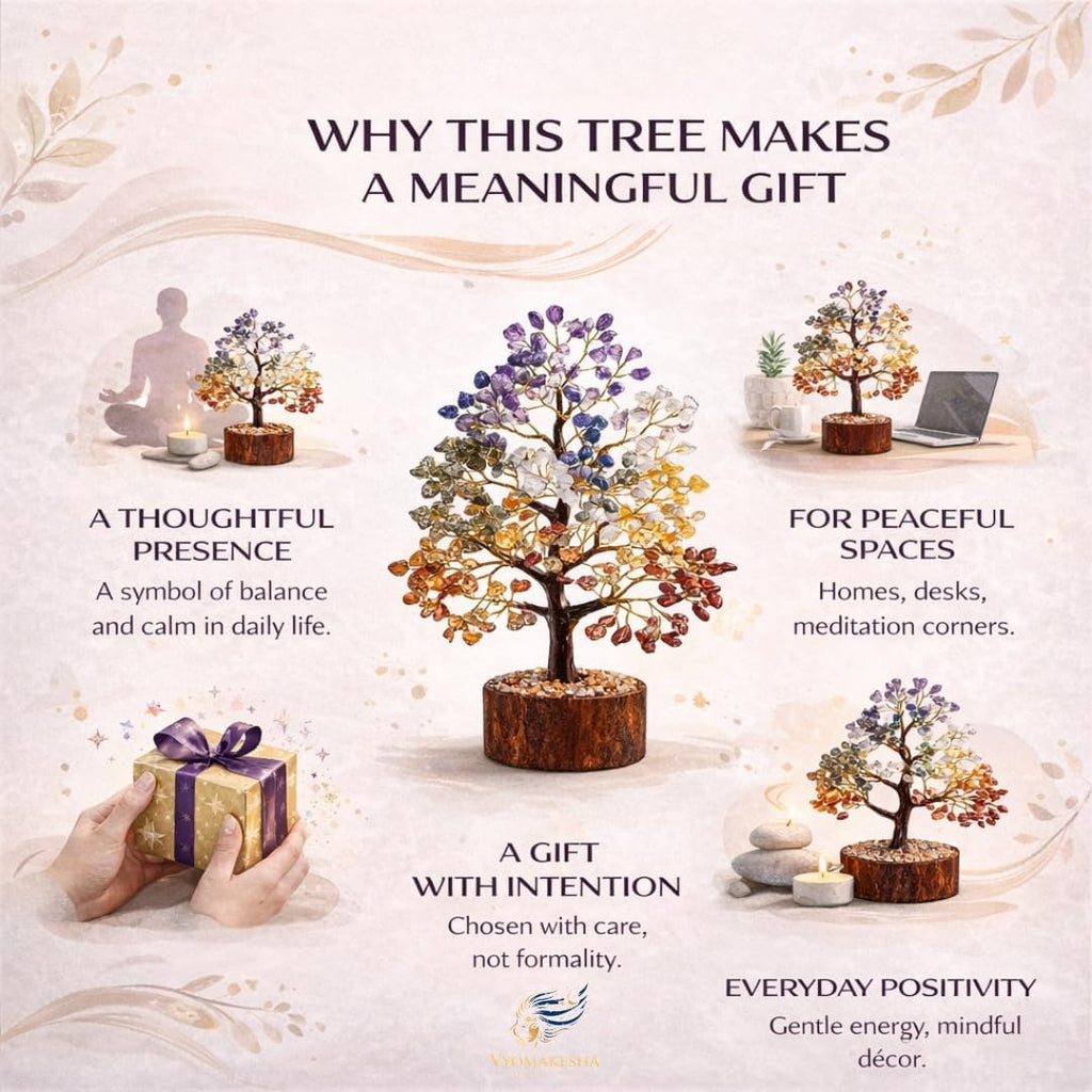 Yogini Maheshwar Natural Seven Chakra Gemstone Money Tree for Positive Energy & Good Luck | Feng Shui Crystal Bonsai Showpiece for Living Room & Office, Home Decor Gift (300 Beads)