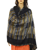 ONE ECHELON Cashmere Scarf Stole for Women Men | Large Wrap Shawl in Two-Toned Reversible Block Stripes (Black)