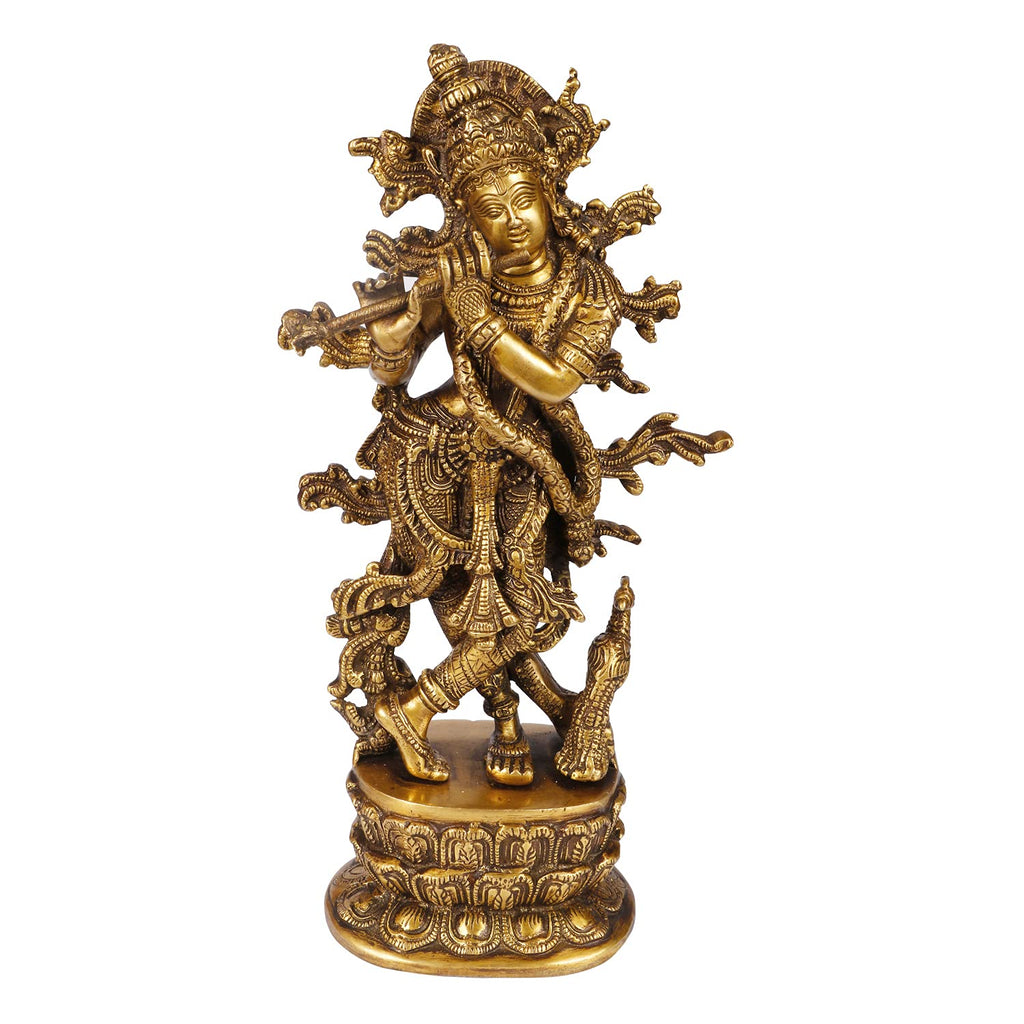 ARTVARKO Brass Lord Krishna Idol Murti Statue for Temple Home Office Gifts (12 inches)