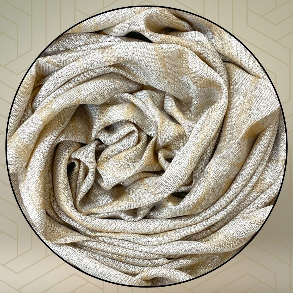 FAHABO Shimmer Geometric Woven Cotton Blend Scarf for Women – Lightweight Hijab & Stole Wrap | 73 x 29 Inches (Yellow)