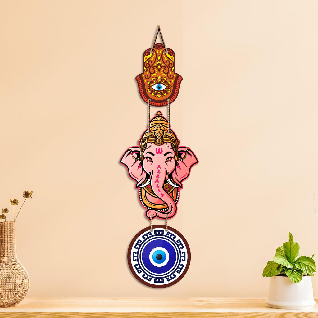 Artvibes Bal Ganesh Evil Eye Protection Wall Hanging for Home Decor | Nazar Battu Hanging for Entrance Living Room Bedroom Temple | Auspicious Vastu Decorative MDF Wall Art Gift (WH_8560N)