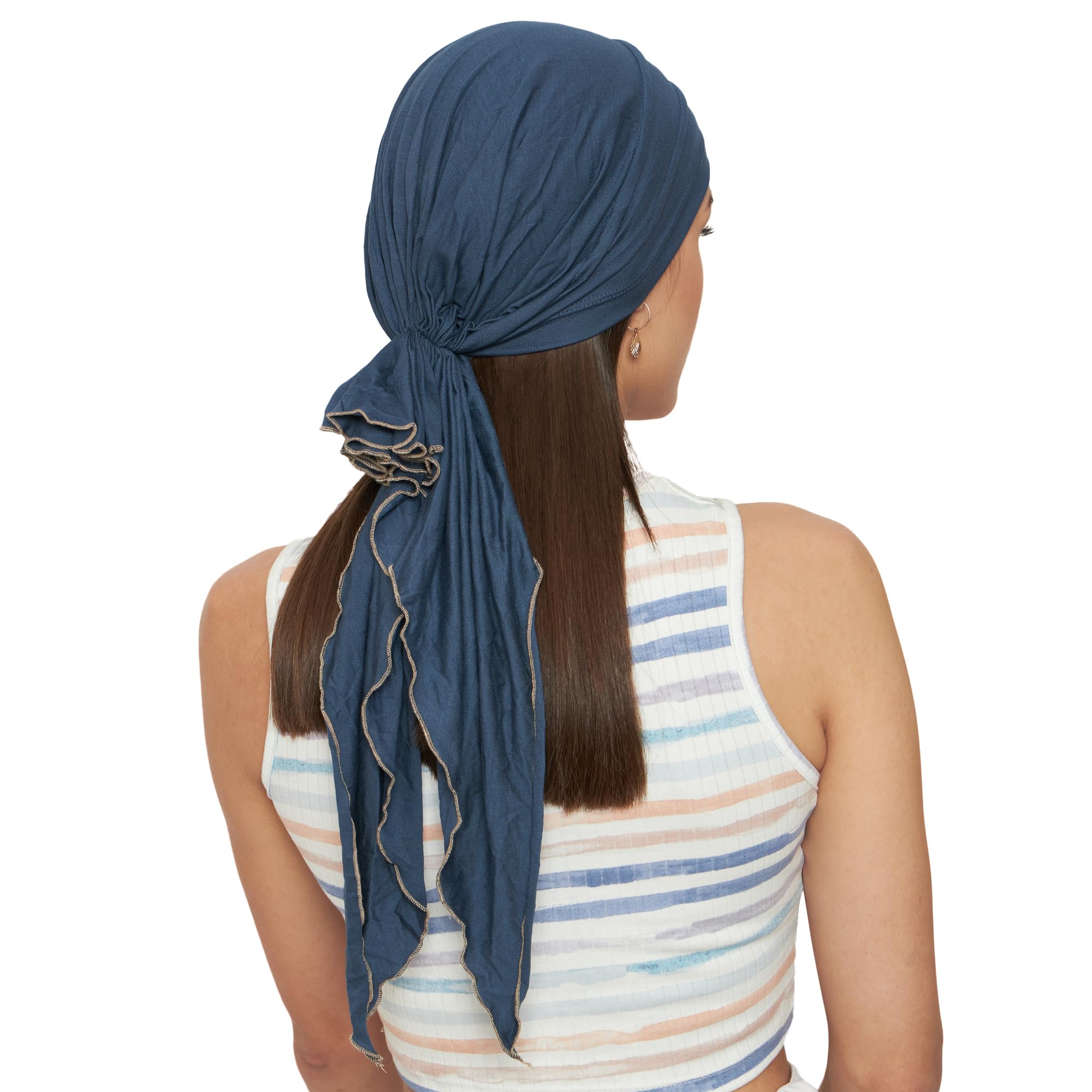 The Headscarves Women Bamboo Pre Tie Ultra Soft Slip on Scarf Headwear For Chemo Patient Free Size (HS107 Metallic)