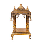 SVARUP Brass Big Temple Mandir Handcrafted Mandir with Hanging Bells for Gods Pooja Home Decor Entrance Height 21 Inch