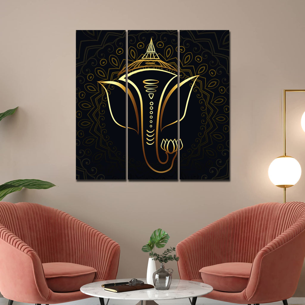 VIBECRAFTS 3 Pieces Shree Ganesha Canvas Wall Painting Fitted With Wooden Frame For Home | Office | Living Room | Gifts (PTVC3Pcs1_9589)