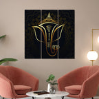 VIBECRAFTS 3 Pieces Shree Ganesha Canvas Wall Painting Fitted With Wooden Frame For Home | Office | Living Room | Gifts (PTVC3Pcs1_9589)