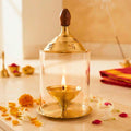 DSH Brass Akhand Diya Decorative Brass Glass Oil Lamp and Tea Light Holder for Diwali Pooja and Gift Item. (S)