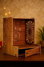 EXPRO Wooden Wall Mounted Pooja Mandir for Home & Office, Wooden Temple for Home Decor Hanging Pooja Stand for Idols | Height: 5 | DIY (Do-It-Yourself) (Beige | Height 41 | OM Design)