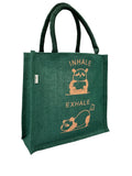 JUTEKA Printed Eco Friendly Jute Bag with Zipper Closure and Premium Cotton Handles for Lunch, Grocery, Tiffin, Office, Shopping