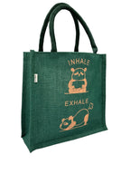 JUTEKA Printed Eco Friendly Jute Bag with Zipper Closure and Premium Cotton Handles for Lunch, Grocery, Tiffin, Office, Shopping